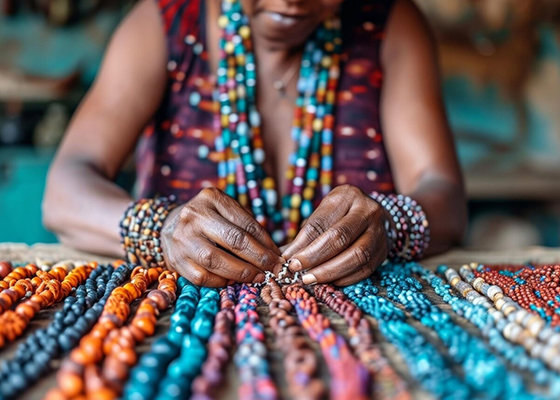 Image of woman making beads by hand